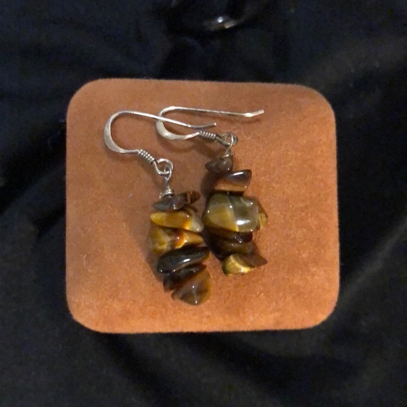 STERLING SILVER TIGERS EYE EARRINGS - Picture 2 of 4